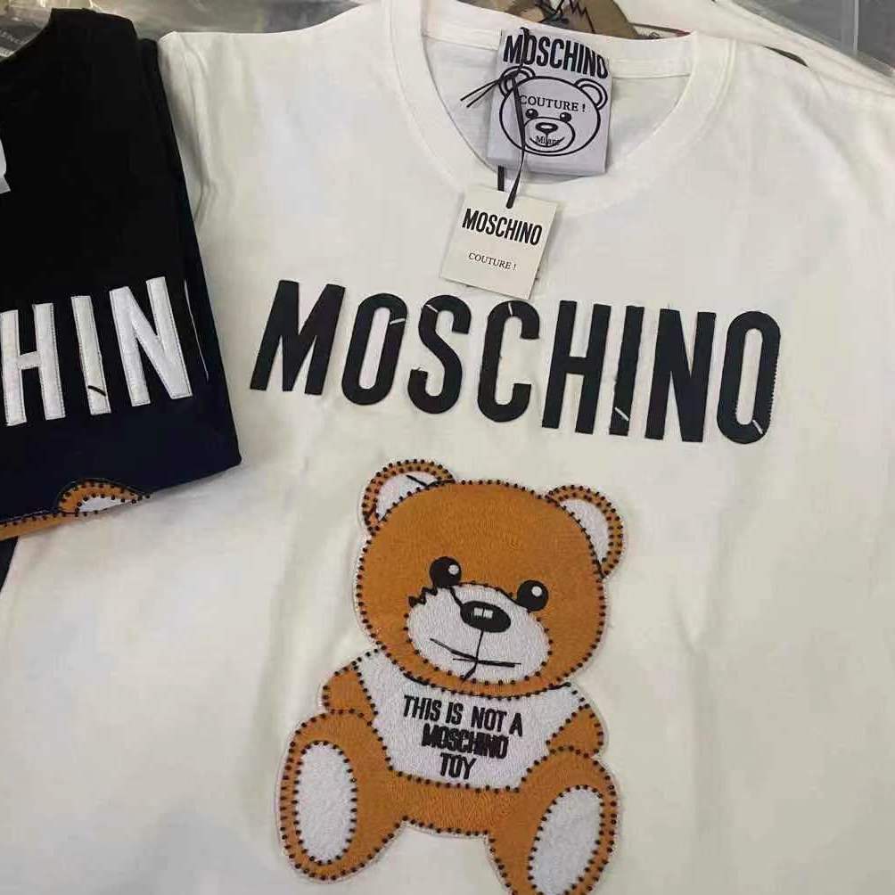 

home brand MOS Fashion 2021 summer round neck embroidered thread bear t-shirt and women's fashion short YW, White