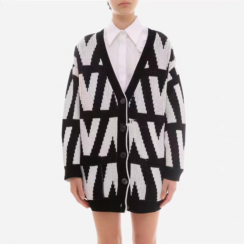 

Women's Sweaters Runway nightgown cardigans women high street v-neck long sleeve only breasted casual loose letters mesh traf tops clothing za 3J1Z, 1# shoe box