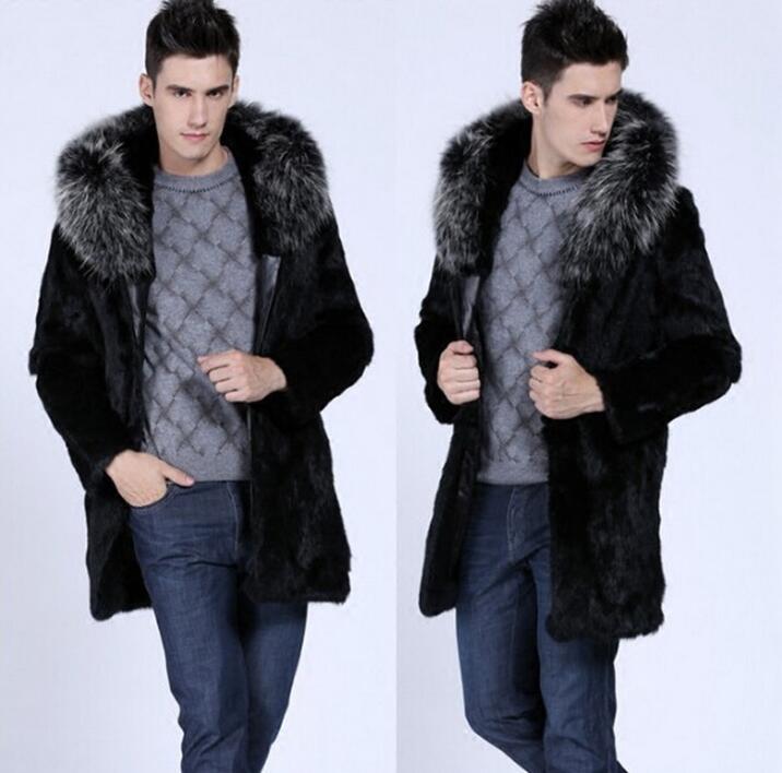 

Men' Fur & Faux Hooded Mink Leather Jacket Mens Warm Coat Men Loose Jackets Winter Autumn Thicken Fashion, Black