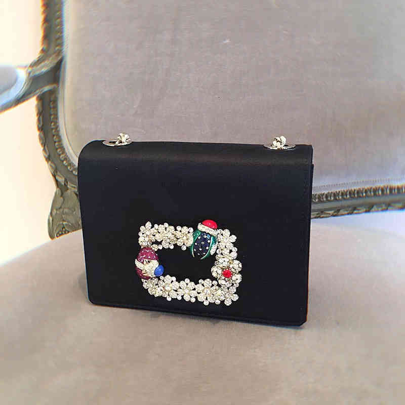 

Evening Bags silk versatile niche RV hand body small square armpit chain shoulder Korean diamond inlaid solid color fashion, 1# shoe box