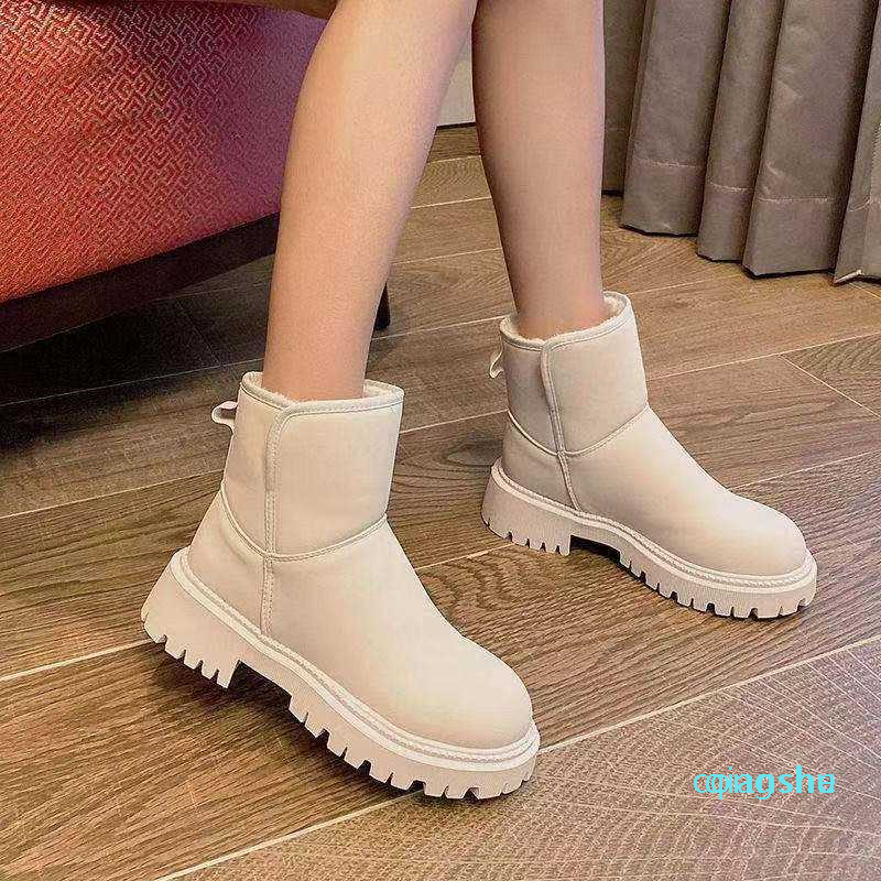Mode-femme Slip-on plate-forme bottines en cuir imperméable bottes de neige pour les femmes garder au chaud en peluche chaussures d'hiver 66