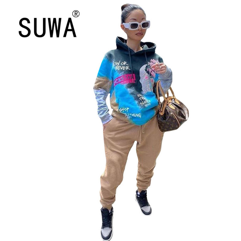 

Sportsuit Women Streetwear Tracksuits Hip Hop Casual Two Pieces Outfit Hoodie Sweatshirt and Sweatpants Activewear Matching Sets 210525, Blue