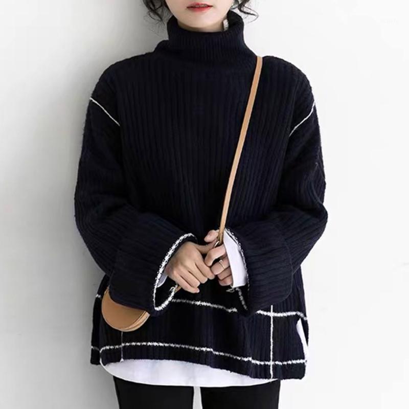 

Women's Sweaters Korean Version Turtleneck Sweater Loose Lazy Autumn And Winter Fashion Round Neck Knitting Jumper, Black