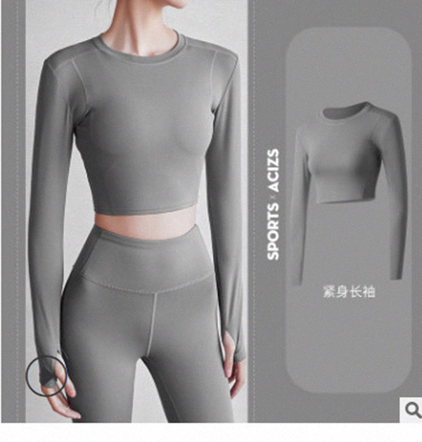 

Women Seamless Long Sleeve Yoga Shirts Leggings Crop Tops Tight Fitness Thumb Hole Sportswear Fitted Gym Running Outfits 12 z2xN#, White