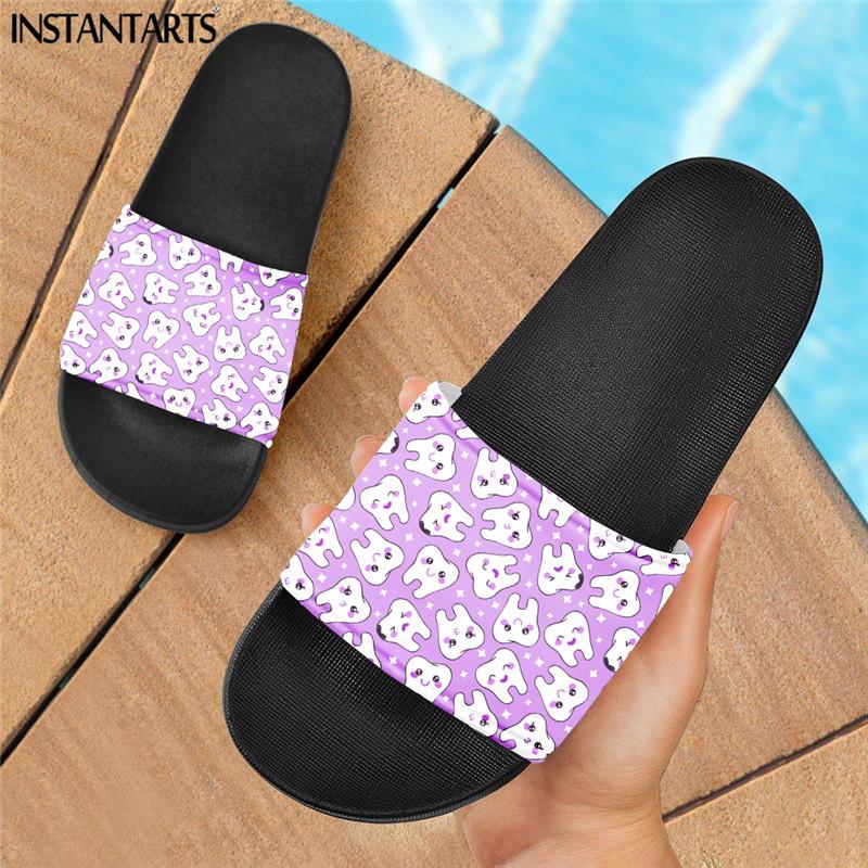 

Women Cute Teeth Print Slippers Summer Casual No-slip Rubber Sandals Female 2021 Indoor Bathroom Slides Flats, Black