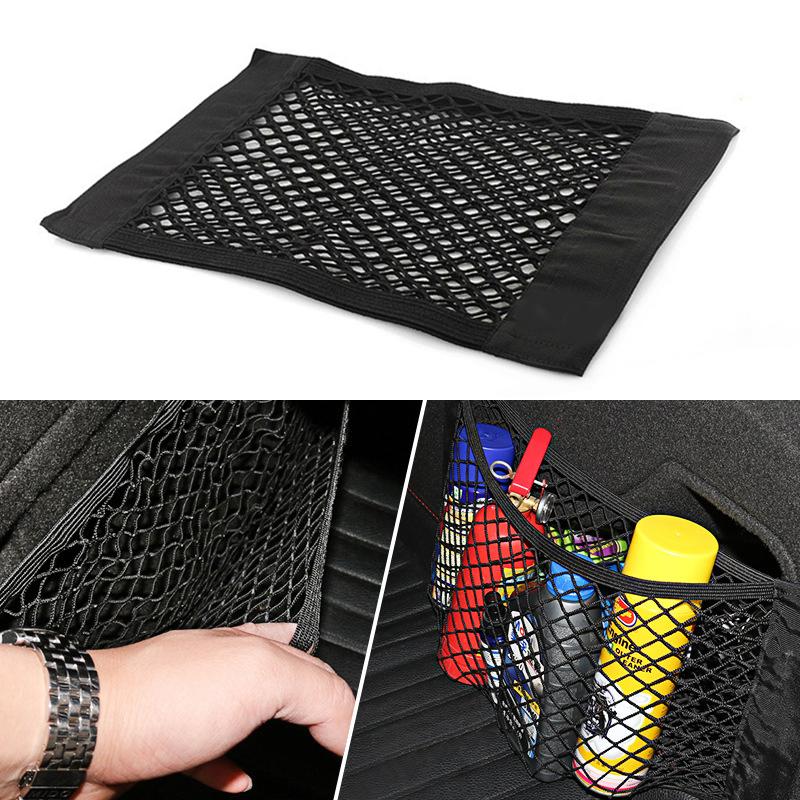 

Car Organizer Trunk Rear Seat Storage Bag Mesh Auto Double-deck Elastic String Net Magic Sticker Pocket