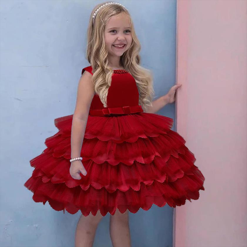 

Red Pink Baptism Cake Girl Dresses Tutu Flower 1st Birthday For Baby Clothes Party Clothing 0 1 2 Year, Red;yellow