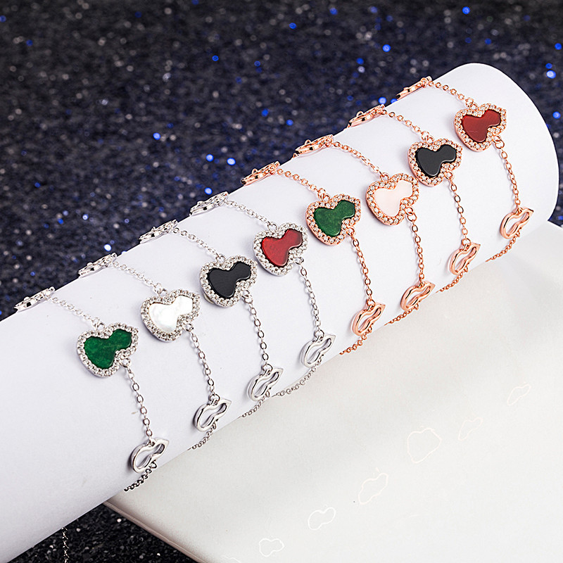 the Q-tail of S925 Sterling Silver Gourd Bracelet Implies Chinese Style Natural White Fritillaria Agate Chalcedony-image-731819705