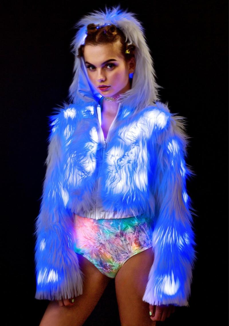

Party Decoration LED Coat Stage Female Cosplay Costumes Luminous Clothes Women Jacket Bar Dance Show Faux Fur Coats Nightclub Christmas