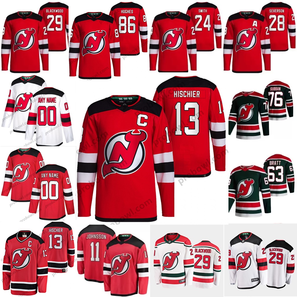 

13 Nico Hischier New Jersey DevilsJersey 86 Jack Hughes 29 Mackenzie Blackwood Jesper Bratt Christian Jaros Luke Hughes Ty Smith P.K. Subban Miles Wood Johnsson Camo, Breakaway red mens: size s-xxxl