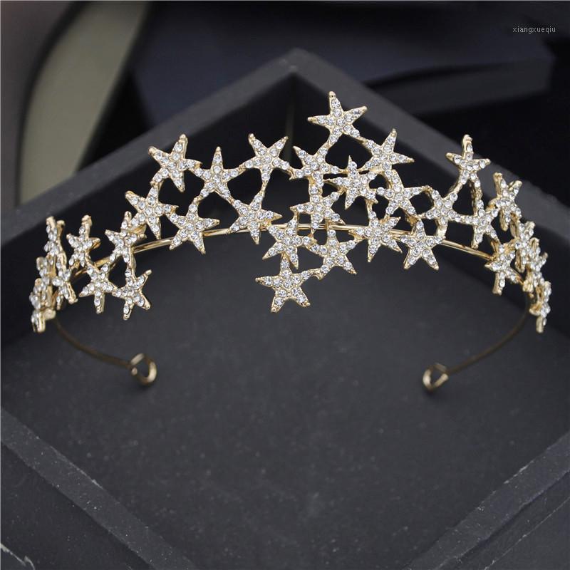 

Fashion Rhinestone Star Tiaras Royal Queen Headbands Wedding Crown Hair Jewelry Prom Party Head Ornaments Clips & Barrettes, Golden;silver