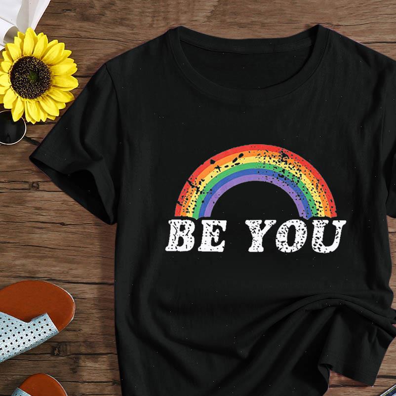 

women be womens t shirt you letter print summer fashion casual rainbow graphic short sleeve toops tees for clothes, White