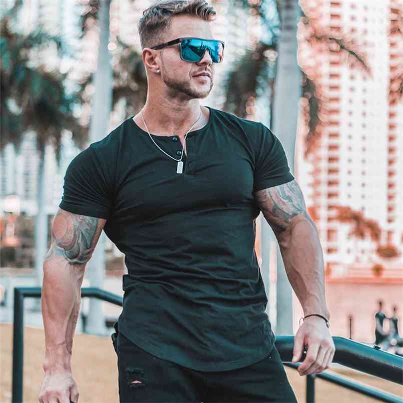 

Men T-shirt Cotton Short Sleeve Undershirt Male Solid Mens Tee Tops Summer Brand Clothing Bodybuilding Fitness T Shirt Homme 210707, Black