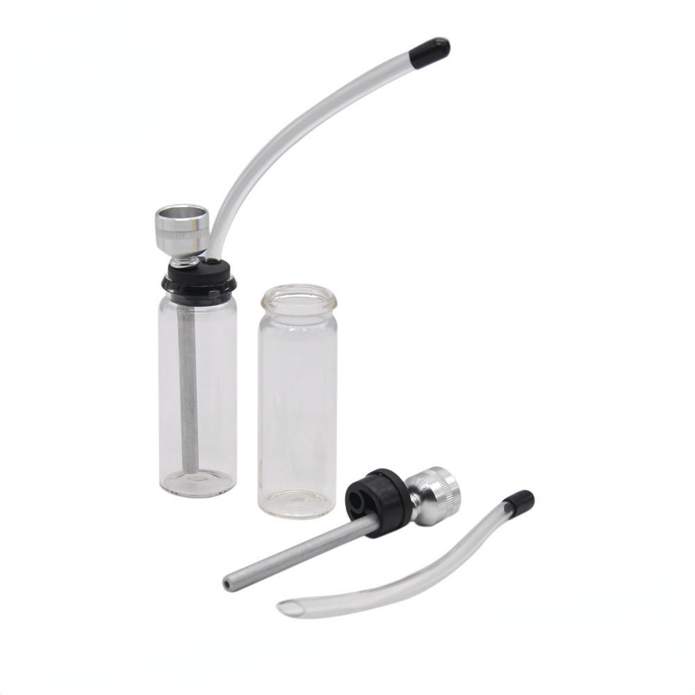 

dab rig Portable easy to clean medicine bottle shaped glass pipe Metal aluminum water Pipe
