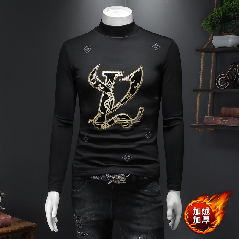 

2022 winter new men's tops light luxury warm T-shirt trend double-sided plush half turtleneck slim casual bottoming shirt thickening, Extra amount