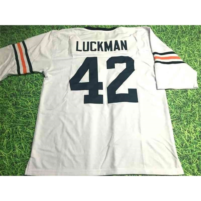 

Mitch Custom Football Jersey Men Youth Women Vintage 42 SID LUCKMAN Rare High School Size S-6XL or any name and number jerseys, White men s-5xl