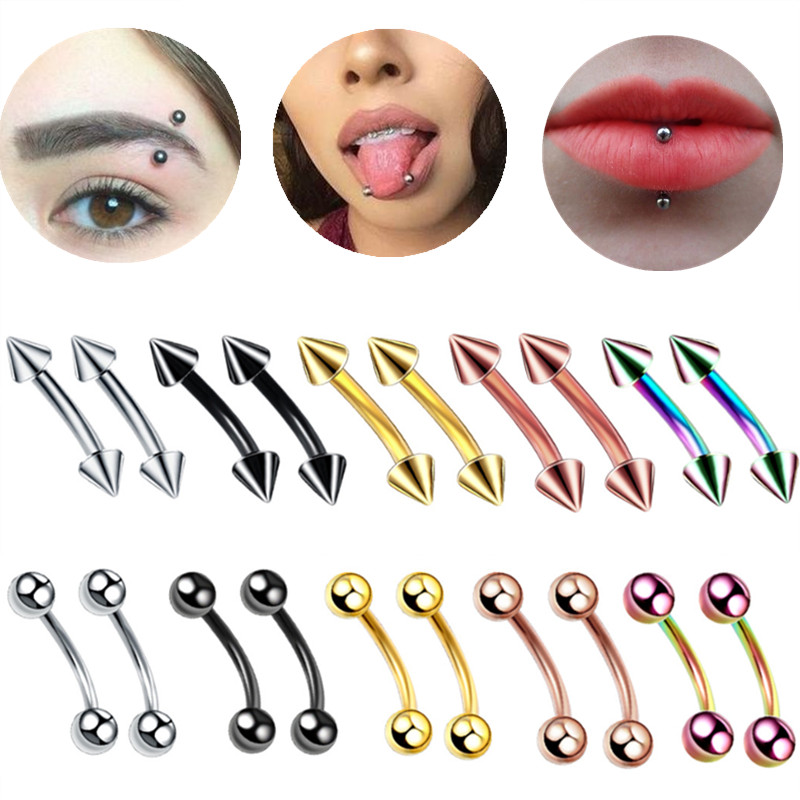 

2PCS Surgical Steel Labret Eyebrows Piercing Earring Tongue Piercings Snake Eye Labrets Lip Jewelry Curved Eyebrow Ring Lot