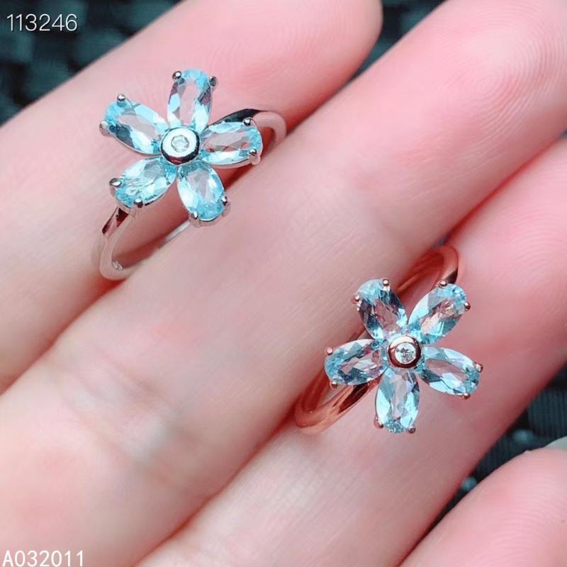 

Fine Jewelry Natural Aquamarine 925 Sterling Silver Luxury Girl Adjustable Ring Support Test Selling Cluster Rings