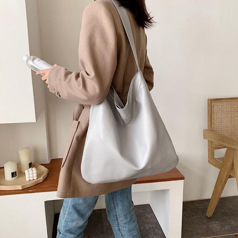 

Shoulder Bags Designer Tote Bag High Capacity Women Handbag Purse PU Leather Fashion All-match Simple Solid Color 2021, Black