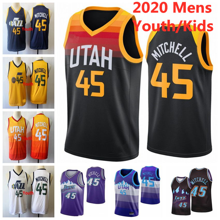 

2021 2022 Men Kids UtahJazzBasketball Jersey Donovan 45 Mitchell Jerseys Youth Authentic Stitched Vintage Golden Orange Black, Color1