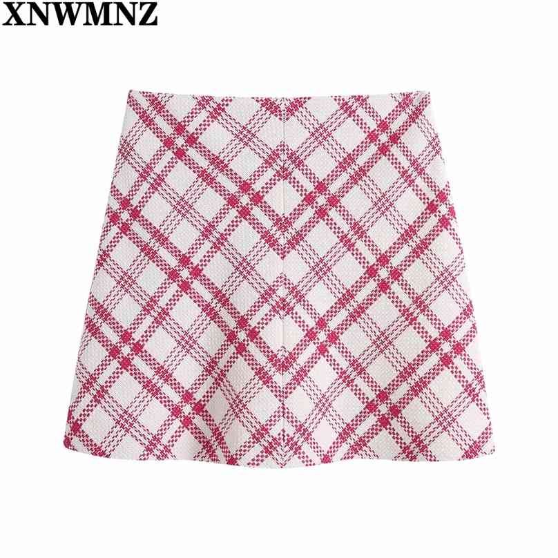 

summer women sweet lapel long-sleeved plaid texture short suit jacket + high-waist skirt check textured Skirts 210520, Red