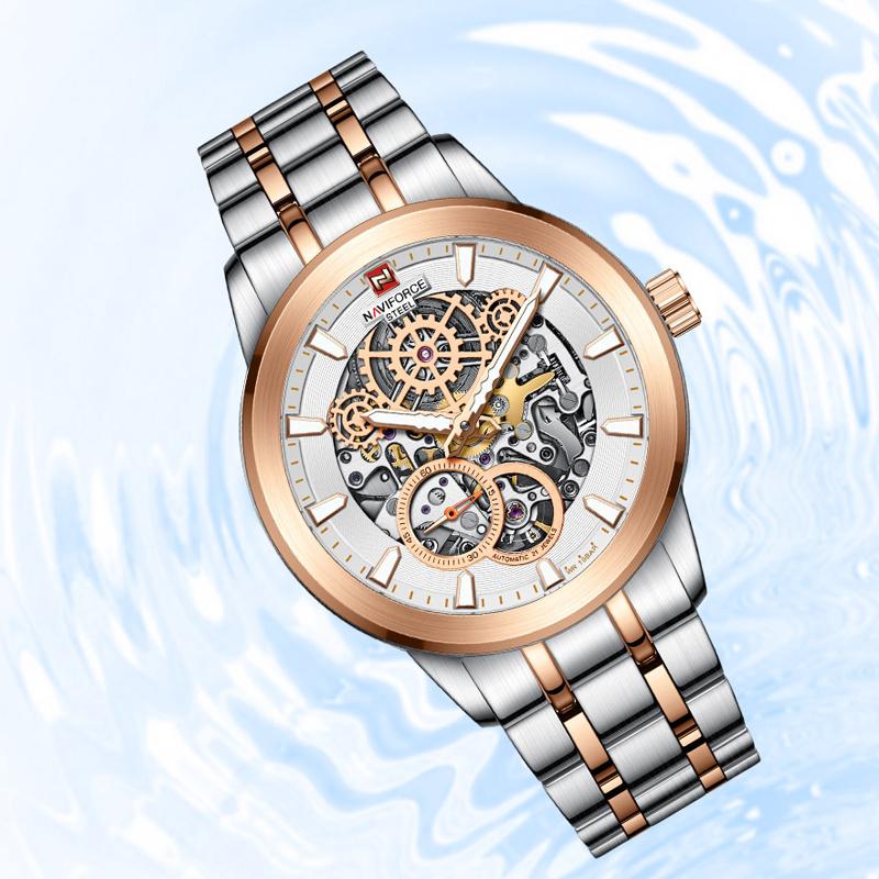 

Wristwatches NAVIFORCE Luxury Class Mens Watches Rose Gold Waterproof Luminous Clock Stainless Steel Strap Casual Fashion Alarm Watch Male, Sg box