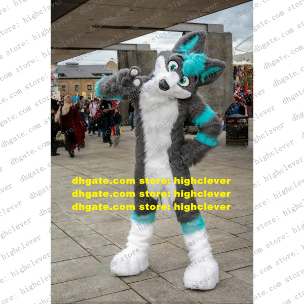 

Long Fur Furry Grey Wolf Husky Dog Fox Fursuit Mascot Costume Adult Cartoon Character Suit Return Banquet Group Photo zz7576, As in photos