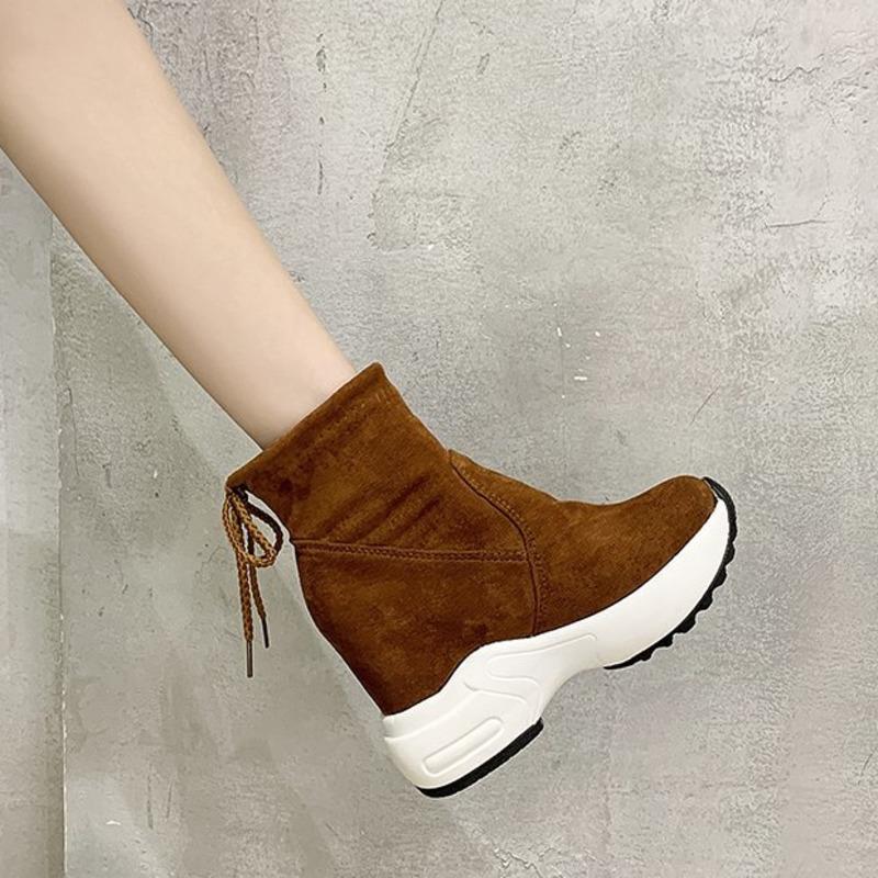 

Boots 2021 Winter Women Fashion Ankle Chunky 8cm High Heels Platform Women's Brown Wedge Sneakers Woman Shoes Black