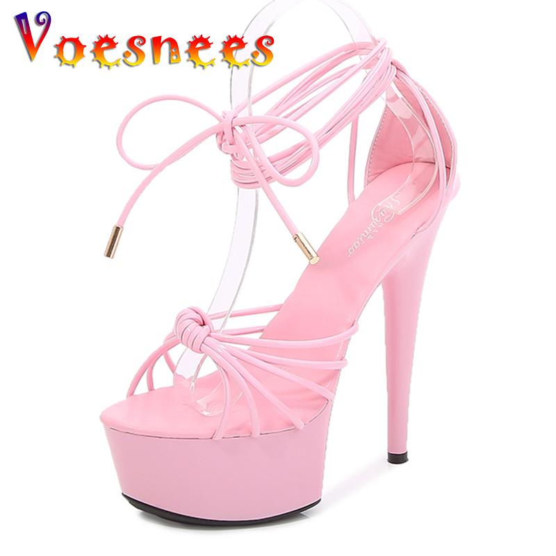 

Voesnees Sexy Strip Pole Dance Women Shoes 2021 Summer Sandals 15cm Platform High Heels Female Stiletto Cross Straps Party, Black