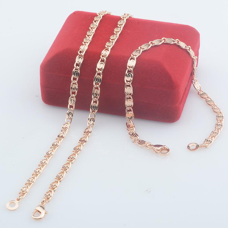 

Earrings & Necklace 4mm Wide Women Men 585 Rose Gold Color Concave Snail Link Bracelet Set Jewelry(No Red Box), Silver