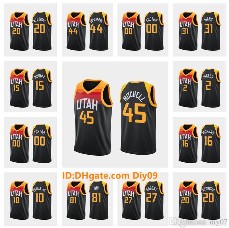 

City 45 Donovan Mitchell Utah Jazz Rudy Gobert Azubuike Oni Bogdanovic Niang Mudiay Morgan Conley Jr. Ingles Basketball Jerseys, With sign