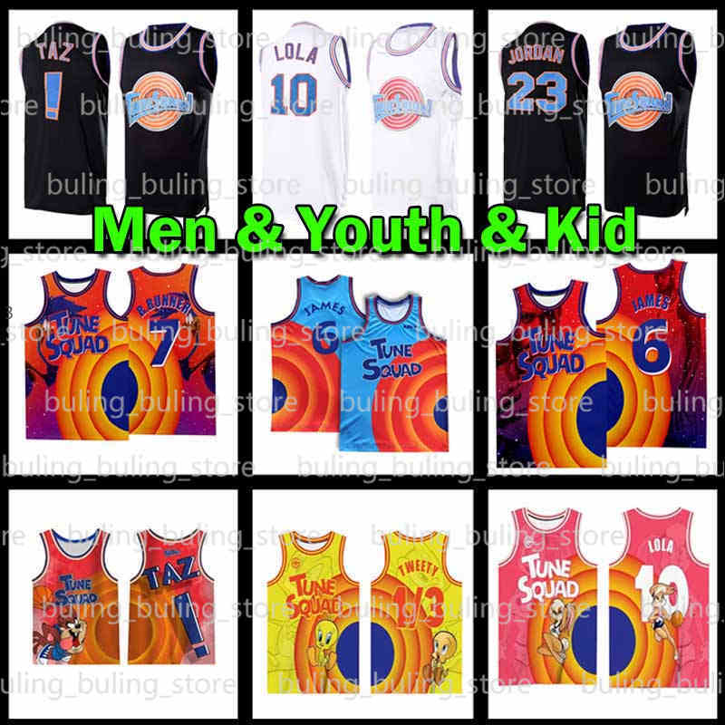 

2021 Movie Space Jam Tune Squad Basketball Jersey 6 James 7 R.RUNNER Bugs ! Taz LeBron 23 Michael 10 Lola D.DUCK 1/3 Tweety 2 Daffy 1 Bugs Bunny 22 Murray Men Youth Kids, Men jersey