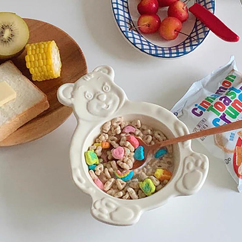 

Bowls Korean Ins Style Retro Cute Bear Bowl Dessert Cereal Breakfast Ceramic Vintage Oat Yogurt Salad, Yellow