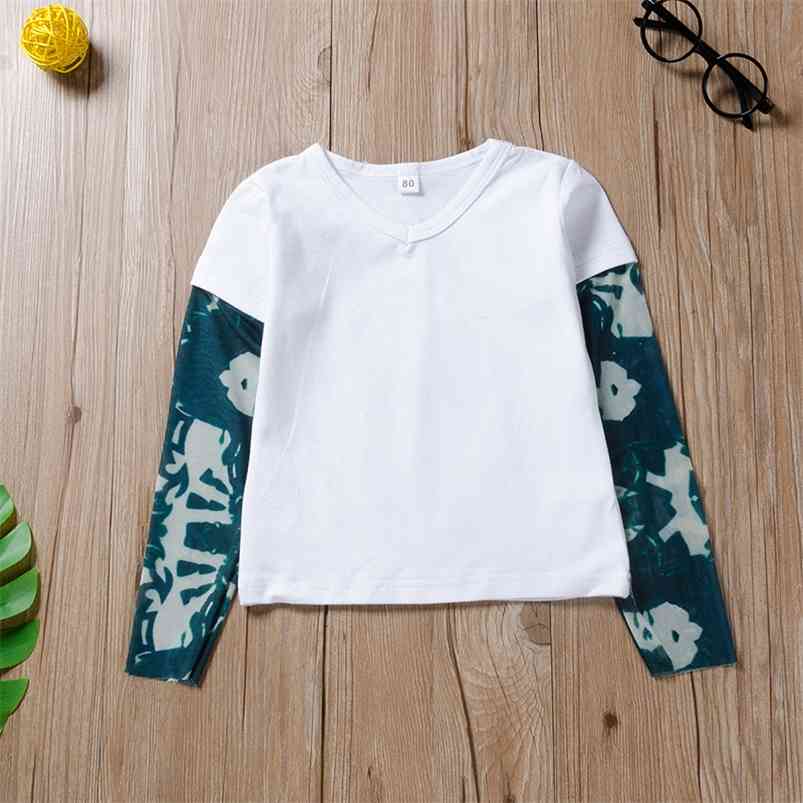 

Arrivals Winter Children Casual Long Sleeve V Neck Patchwork Fashion Baby Girl T-shirt 6M-4T 210629, White