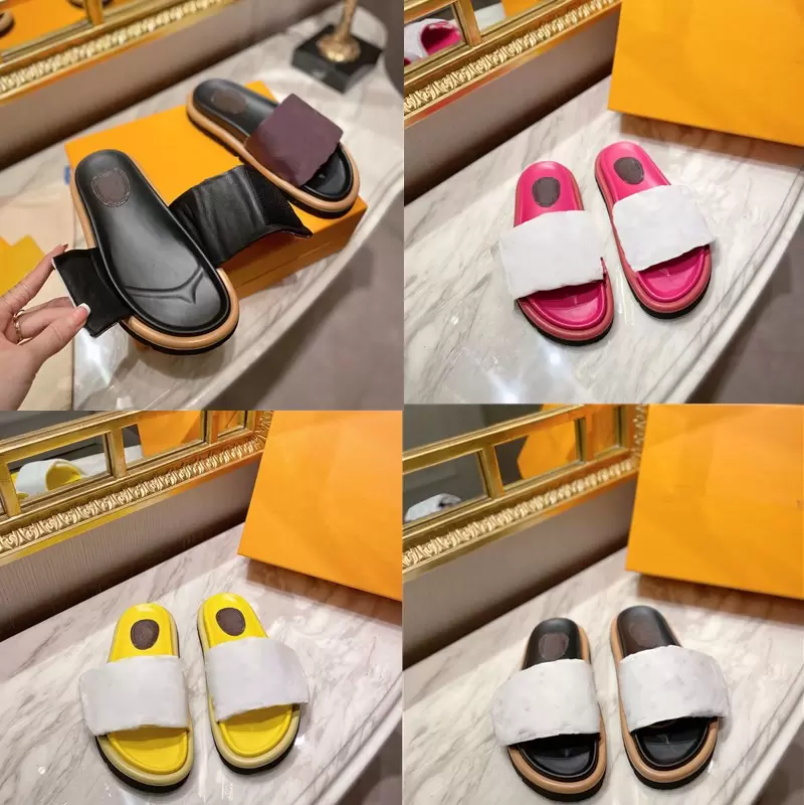 

Designers Calfkin Women Slippers Sunset Flat Comfort Mules Velcro Padded Front Strap Slippers Easy-to-wear Style Slides Rubber Outsole Shoes, Color 5