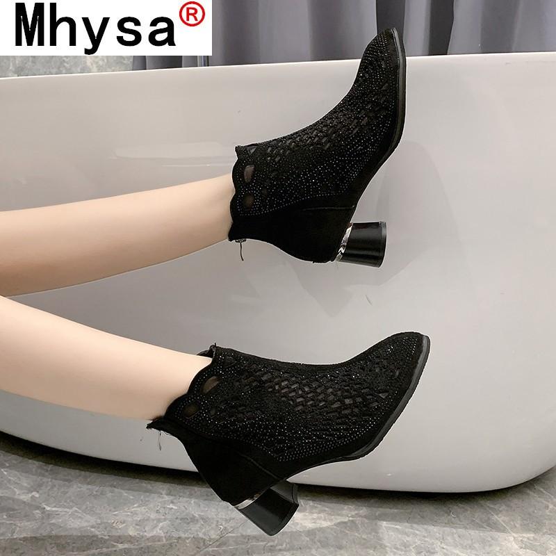 

Sandals Women's Shoes Summer Thick-heeled Hollow Mesh Boots Fashion Breathable High-heeled, Black