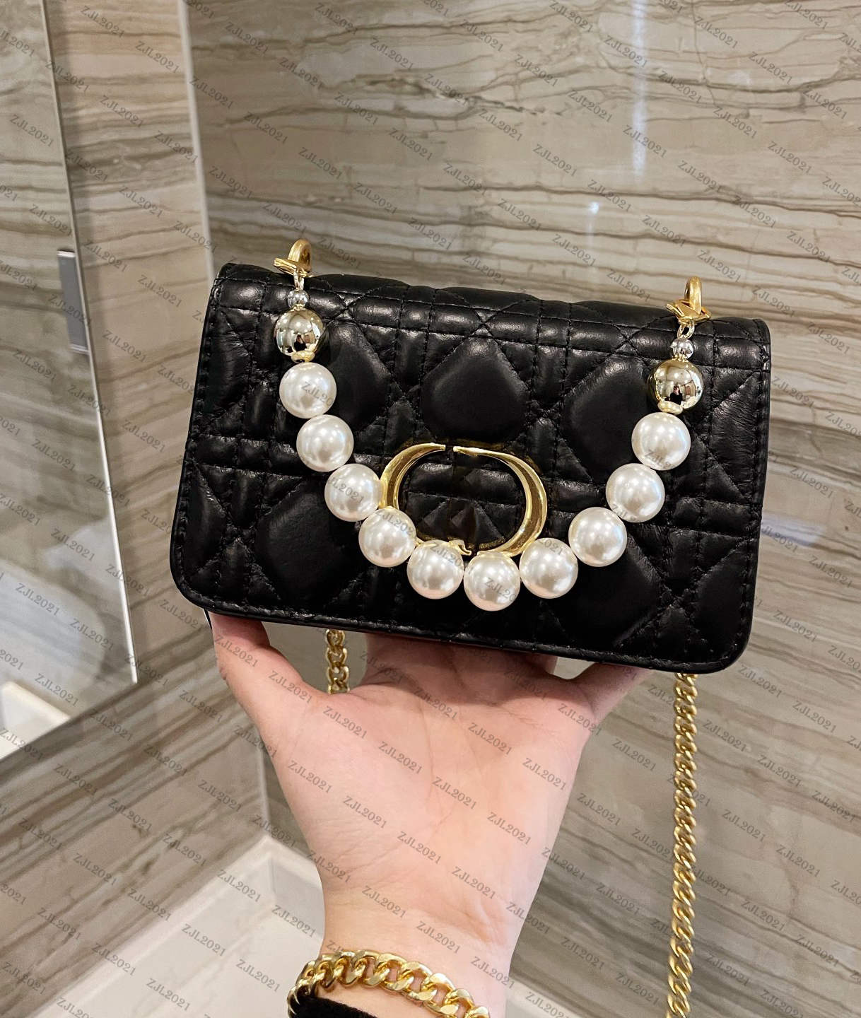 

Women Luxurys Designers Bags 2021 early spring rattan plaid small square fashion pearl chain shoulder slung handbag