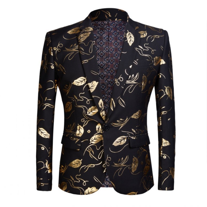 

Men's Suits & Blazers gold suit of high quality printed casual tuxedo wedding men plus size 2021 will see party jacket, Black