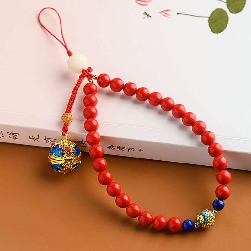 

Chinese element short mobile phone lanyard creative cinnabar mobile phone chain red lucky mobile phone lanyard cloisonne sachet ball pendant female