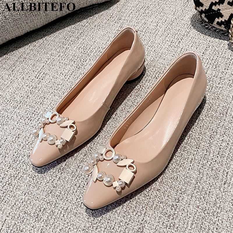 

ALLBITEFO fashion brand thick heels genuine leather office ladies shoes square toe women high heel shoes sprng women heels 210611, As picture
