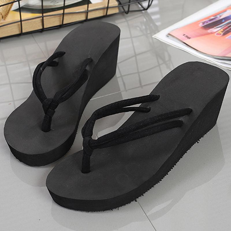 

Slippers Fashion Clip Toes Flip Flops Shoes Womens Wedge Sandals Summer Casual Beach Waterproof Platform Wedges, Black