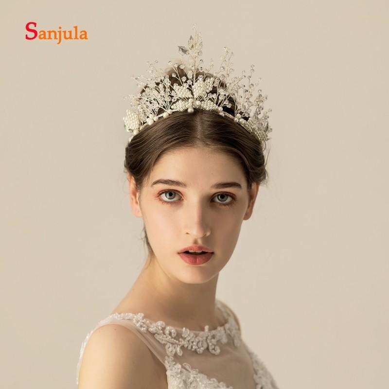 

Hair Clips & Barrettes Wedding Accessories Bride Crystals Pearls Tiaras And Crwon For Bridal 2021 Fashion Design Haaraccessoires Bruid H338, Golden;silver