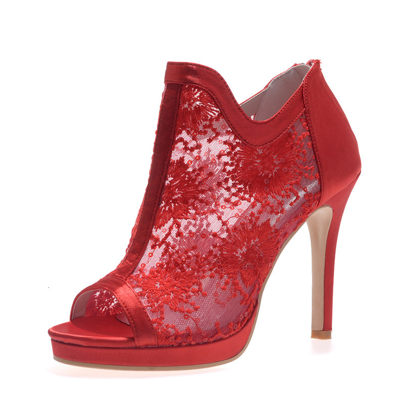 

Sandals High Heels Lace Wedding Party Shoes Platform Peep Toe Zipper Back Prom Evening Formal Bridal Ladies Dress Pumps SB0U, Black