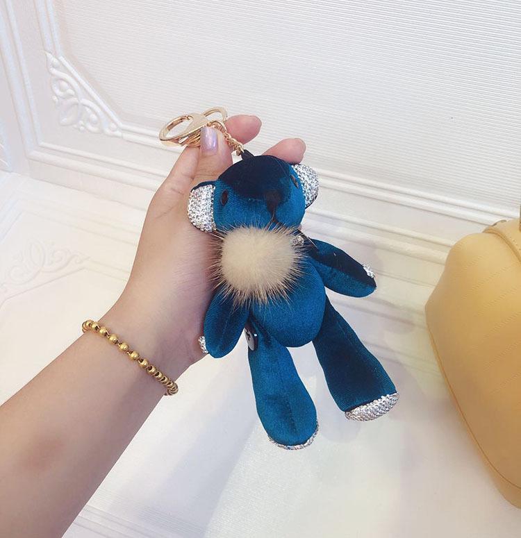 

Keychains Fashion Crystal Set Keychain Lovely Checked Bear Bag Key Chain Pendant Ladies Fur Mink Car Keyring