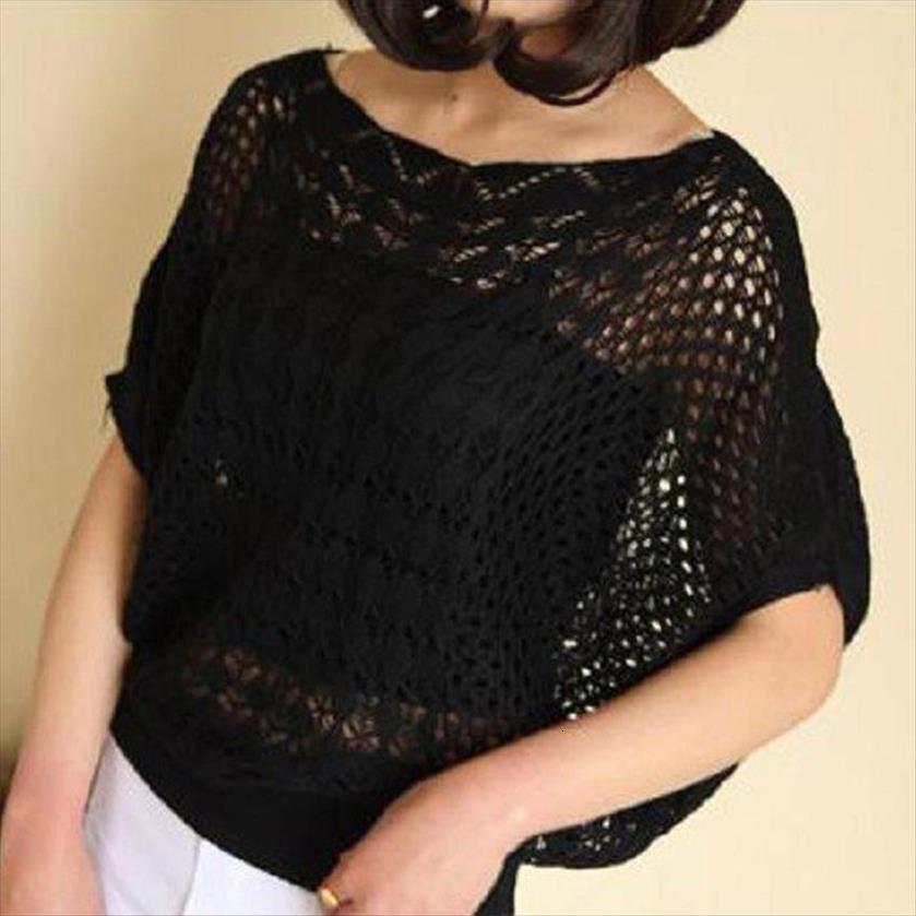 

women fashion summer autumn loose womens sweaters hollow out bat sleeve knit thin pullover clothes knitwear, White;black