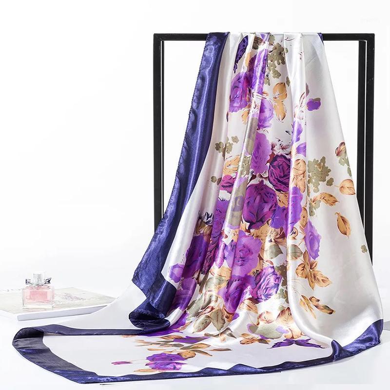 

Scarves Fashion For Women Shawl Print Silk Satin Scarf Female 90cmx90cm Square Hijab Shawls Head Scarfs Ladies, Blue;gray