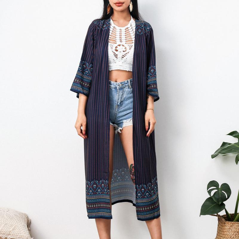 

Women's Swimwear Print Kimono Loose Casual Cardigan Beachwear Bikini Holiday Fashion Beach Boho Blouse White Summer 2023 Cover Ups