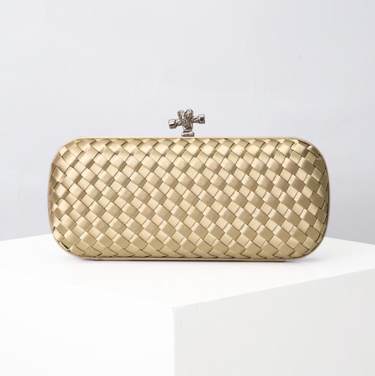 

wholesale women bag simple and versatile banquet dress dinner handbag handmade Knitting handbags Silks ands Satins fashion chain bags, Gold3(boutique box)