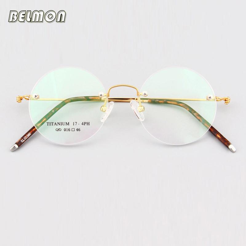 

Fashion Sunglasses Frames Belmon Titanium Spectacle Frame Men Women Rimless Vintage Round Eyeglasses Computer Optical Glasses Clear Lens RS2