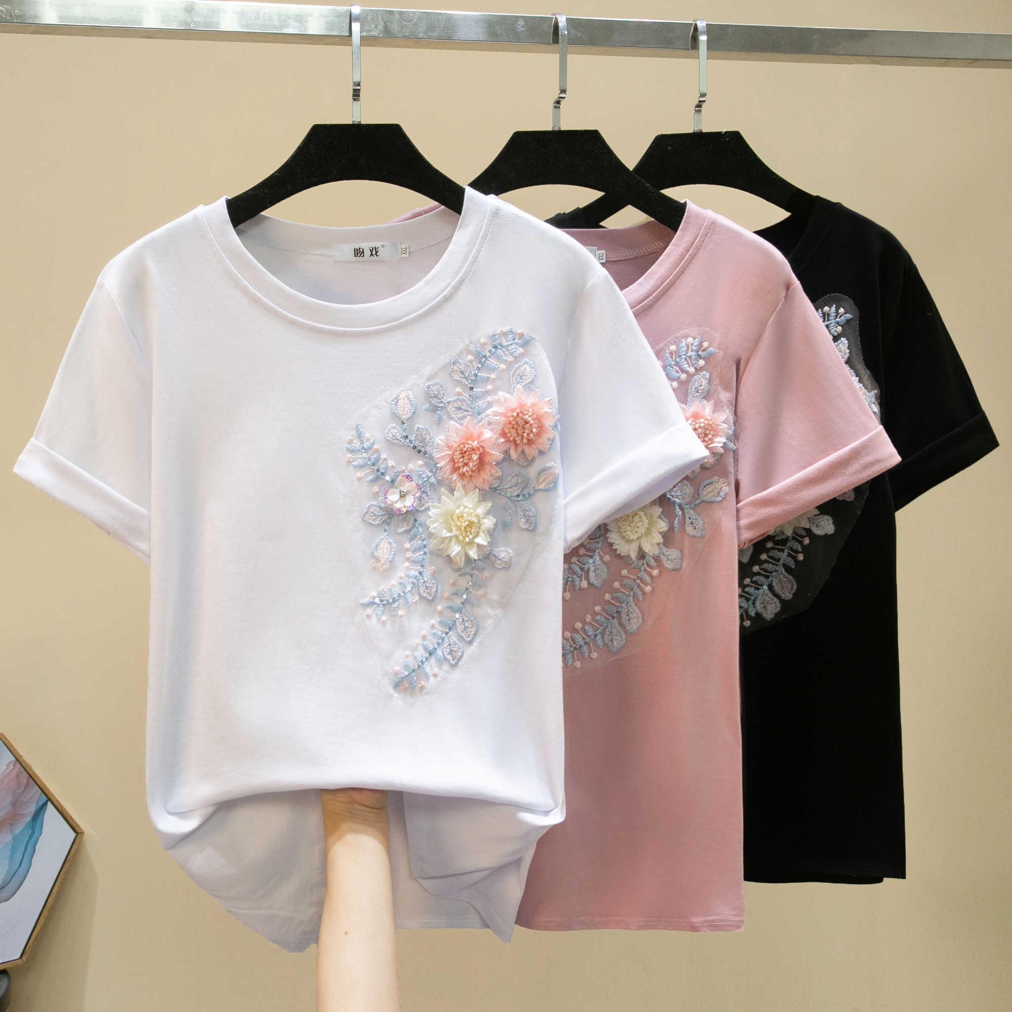 

T Shirt Women Summer V-Neck Tshirt Female Short Sleeve T-Shirt Cotton White Tee Shirt Femme Korean Clothes Plus Size 210604